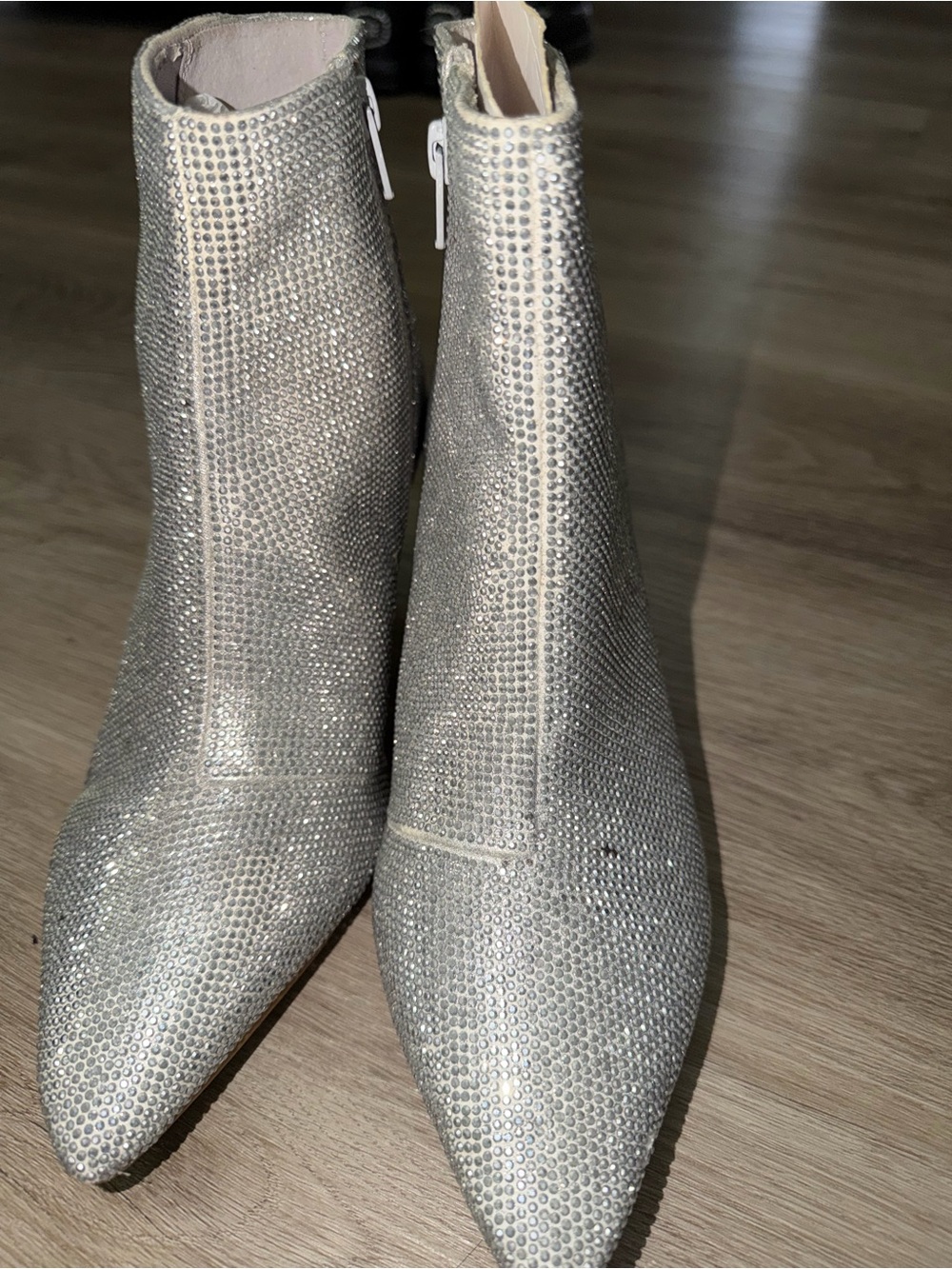 Alex Marie Silver Crystal Pointed Ankle Boots
